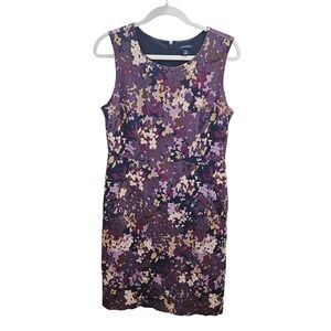 Lands End Floral Sleeveless Midi Dress Sz 10 Purple Multi Stretch A Line Classic